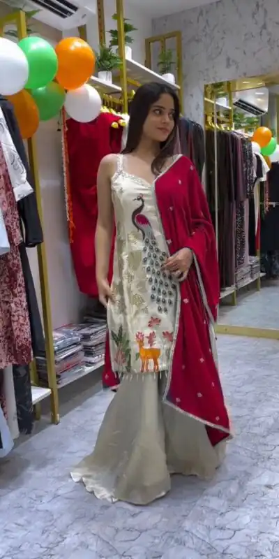 LG 1994 Red Color French Crape Embroidery Work Salwar Suit Casual, Wedding, Festive, Events . Expected Delivery  4-6 Working Days @1999/- only      | Casual Suits, Jump Suits, Creative suits, Designer Suits, Palazzo Suits, Party Wear Suits, Patiala Suits, Salwar suit, Straight Suits