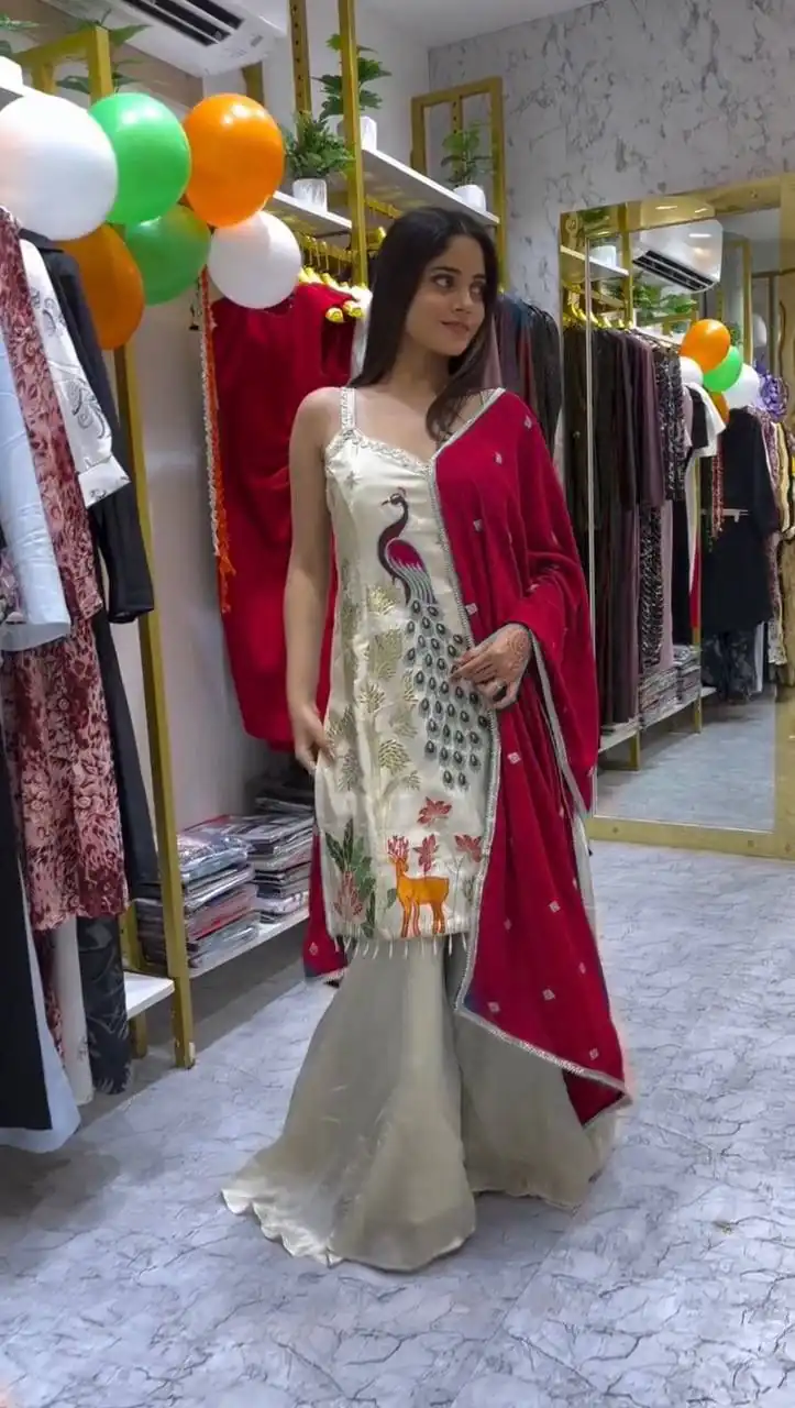 LG 1994 Red Color French Crape Embroidery Work Salwar Suit Casual, Wedding, Festive, Events . Expected Delivery  4-6 Working Days @1999/- only      | Casual Suits, Jump Suits, Creative suits, Designer Suits, Palazzo Suits, Party Wear Suits, Patiala Suits, Salwar suit, Straight Suits