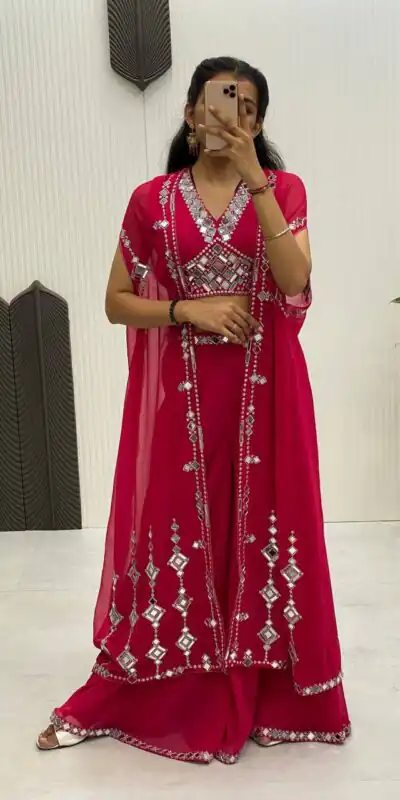 LG 1911 Red in Georgette Embroidery Work & Mirror Work Salwar Suit . Exclusive Offer ₹2399. Delivery 4-6 Working Days. Shop now. | Casual Suits, Jump Suits, Creative suits, Designer Suits, Palazzo Suits, Party Wear Suits, Patiala Suits, Salwar suit, Straight Suits