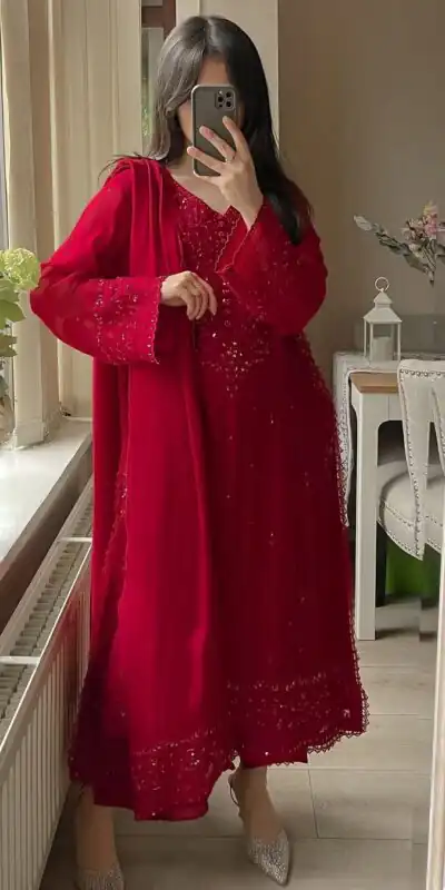 LG 2002 Red Georgette With Embroidery Work Salwar Suit . Wedding, Party, Festive, Events, Affordable Price ₹1999. Delivery 4-6 Working Days. Shop now. | Casual Suits, Jump Suits, Tops & Bottoms, Track Suits, Trendy Wear, Creative suits, Designer Suits, Palazzo Suits, Party Wear Suits, Patiala Suits, Salwar suit, Straight Suits