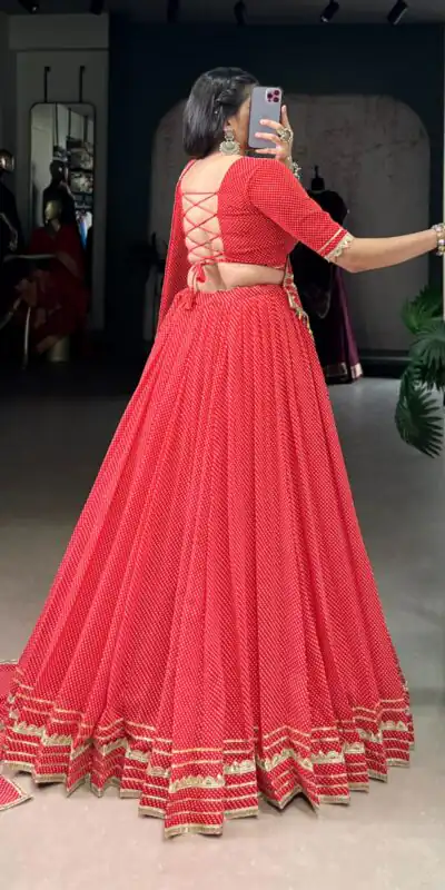LNB 1728 Red Color Georgette Printed Lace Work Lehenga Choli . Exclusive Offer ₹2499. Delivery 4-6 Working Days. Shop now. | Creative Lehenga, Bollywood Lehenga, Designer Lehenga, Embroidered Lehenga, Lehenga, Party Wear Lehenga