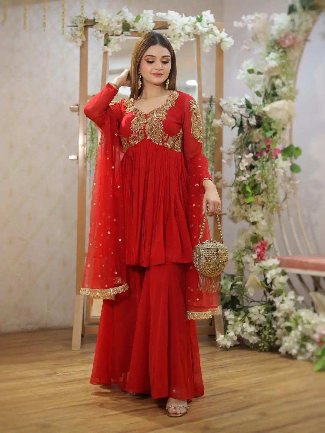 LG 2010 Red Georgette With Embroidery Work Salwar Suit & Lace Work. Best Price ₹1999. Delivery 4-6 Working Days. Shop now. | Casual Suits, Jump Suits, Creative suits, Designer Suits, Palazzo Suits, Party Wear Suits, Patiala Suits, Salwar suit, Straight Suits