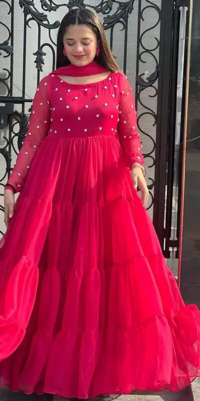 LG 2013 Red Georgette With Bead Work Gown . Wedding, Party, Festive, Events, Get it for ₹1899. Delivery 4-6 Working Days. Shop now. | Bollywood Gowns, Creative Gowns, Designer Gowns, Embroidered Gowns, Gowns, Party Wear Gowns
