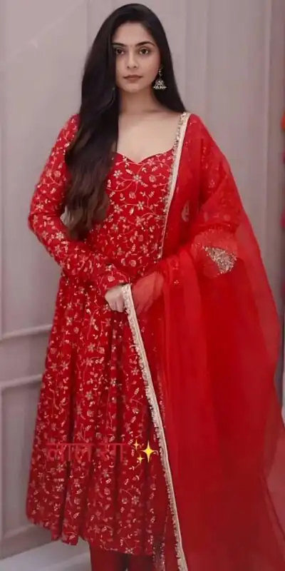 SSR 529 Red Georgette With Heavy Embroidery Sequence Work With Fancy Latkan with Embroidery Work Gown. Introductory Price ₹2149. Delivery 4-6 | Bollywood Gowns, Creative Gowns, Designer Gowns, Embroidered Gowns, Gowns, Party Wear Gowns