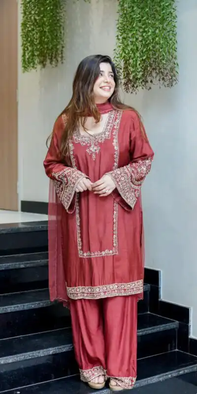 ZSR 3138 Red German Chiffon With Embroidery Work with Full Sleeve Salwar Suit Wedding, Party, Festive, Events,Now at just ₹1949. Delivery 4-6 Worki | Casual Suits, Jump Suits, Creative suits, Designer Suits, Palazzo Suits, Party Wear Suits, Patiala Suits, Salwar suit, Straight Suits
