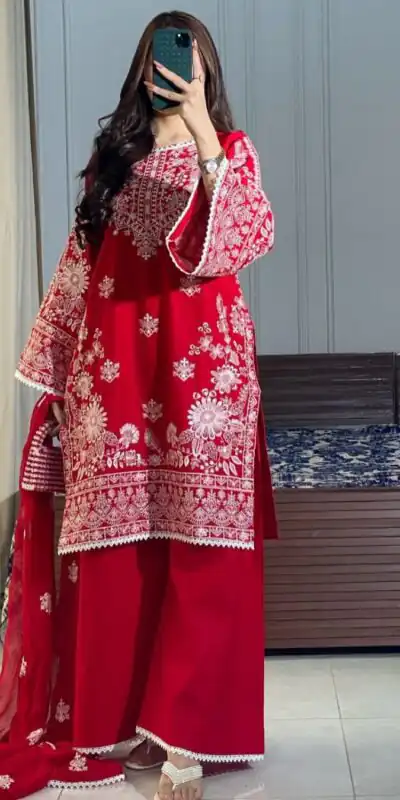BE 394 Red Roman Silk With Embroidery Work & Lace Work Salwar Suit . Best Price ₹2099. Delivery 4-6 Working Days. Shop now. | Casual Suits, Jump Suits, Tops & Bottoms, Track Suits, Trendy Wear, Creative suits, Designer Suits, Palazzo Suits, Party Wear Suits, Patiala Suits, Salwar suit, Straight Suits