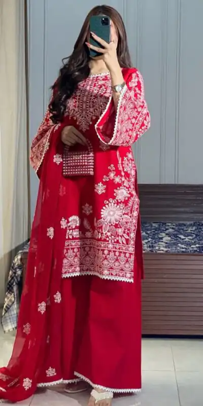 BE 394 Red Roman Silk With Embroidery Work & Lace Work Salwar Suit . Best Price ₹2099. Delivery 4-6 Working Days. Shop now. | Casual Suits, Jump Suits, Tops & Bottoms, Track Suits, Trendy Wear, Creative suits, Designer Suits, Palazzo Suits, Party Wear Suits, Patiala Suits, Salwar suit, Straight Suits