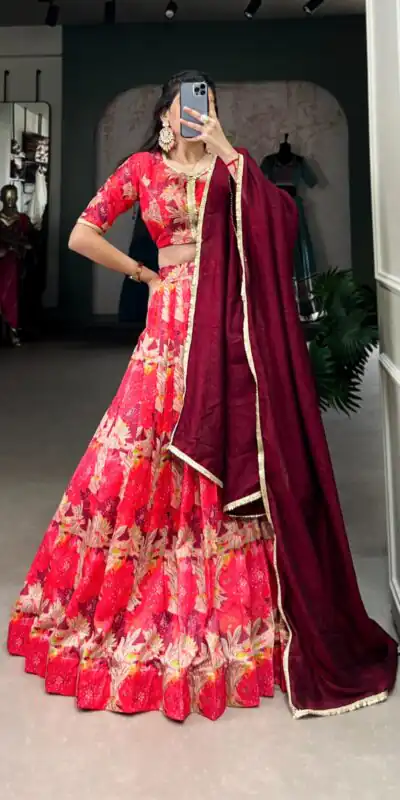 LNB 1032 Red Tussar Silk With Lace Work & Sequins Work Lehenga Choli. Now at just ₹1799. Delivery 4-6 Working Days. Shop now. | Creative Lehenga, Bollywood Lehenga, Designer Lehenga, Embroidered Lehenga, Lehenga, Party Wear Lehenga
