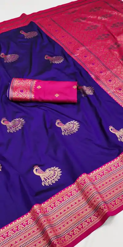 Royal Blue Soft Silk Zari Lace Work Saree
