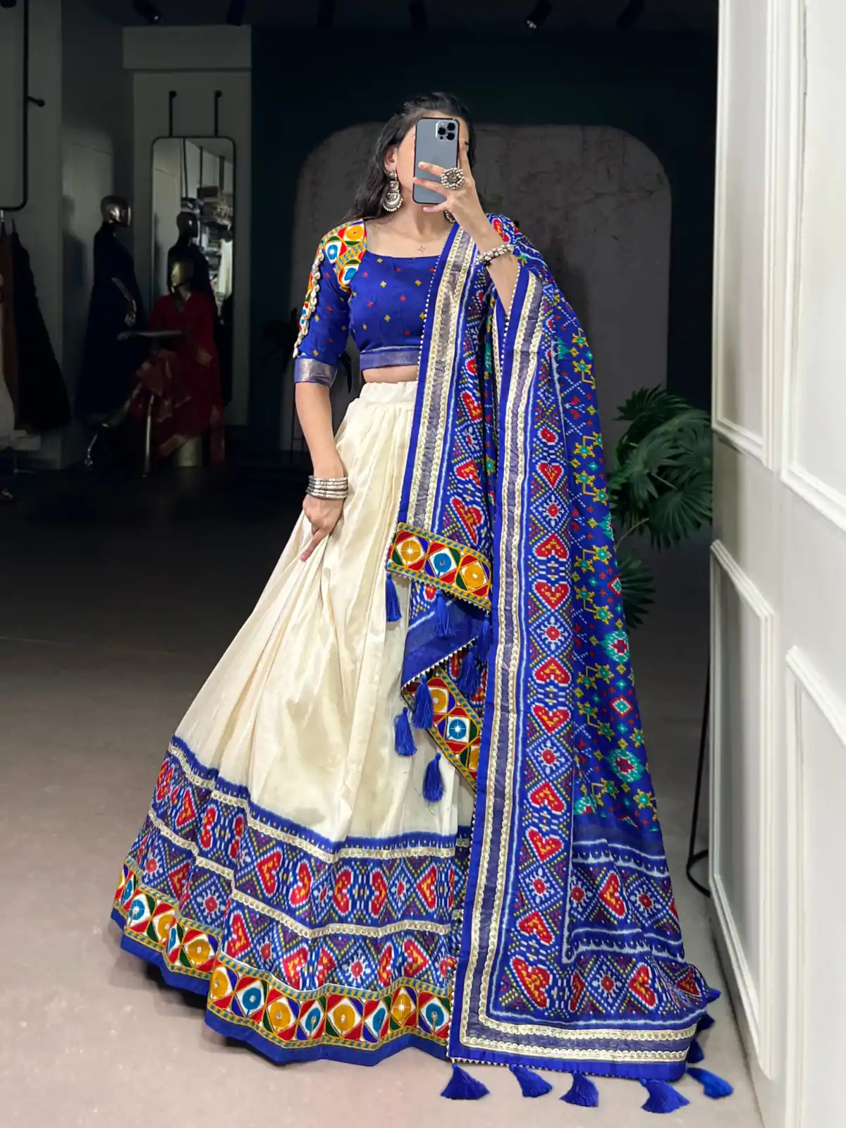 LNB 1735 Royal Blue in Tasar Silk Mirror Work & Gamthi Work Lehenga Choli . Get it for ₹2999. Delivery 4-6 Working Days. Shop now. | Creative Lehenga, Bollywood Lehenga, Designer Lehenga, Embroidered Lehenga, Lehenga, Party Wear Lehenga