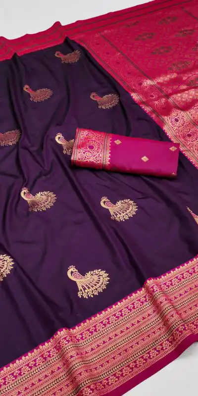 MB Morni Royal Purple in Soft Silk Zari Work & Lace Work Saree . Wedding, Party, Festive, Events, Grab it for ₹2099. Delivery 4-6 Working Days. Shop now. | Creative Sarees, Embroidered Sarees, Bollywood Sarees, Designer Sarees, Ethnic Saree, Modern Digital sarees, Party Wear Sarees, Sarees