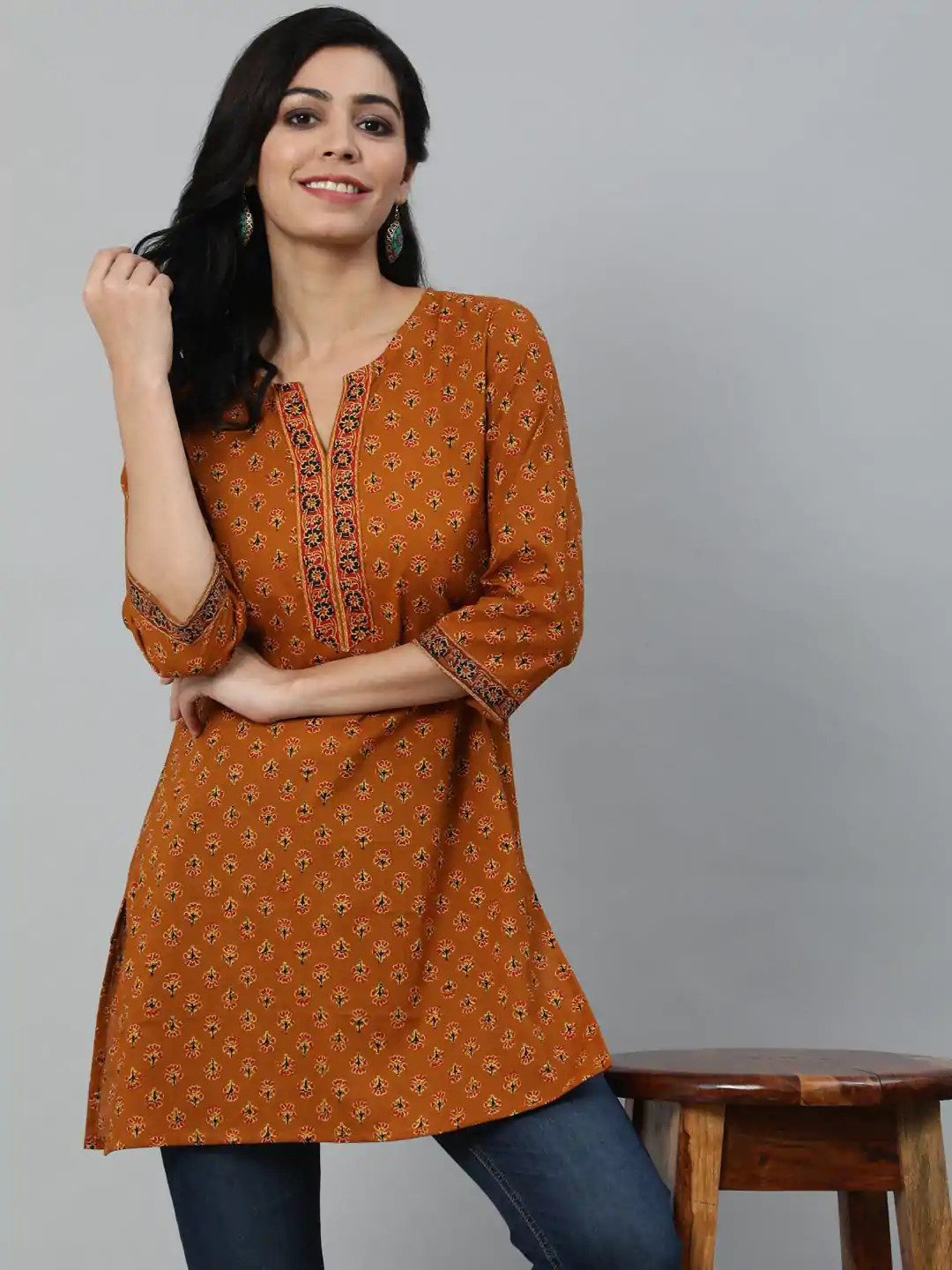 INLI Blush 2.0 Rust Cotton Printed Designer Work Kurti in . Wedding, Party, Festive, Events, Special Price ₹1269. Delivery 4-6 Working Days. Shop now. | Bollywood Kurti, Creative Kurtis, Designer Kurti, Kurti, Party Wear Kurti, Selfie Kurti
