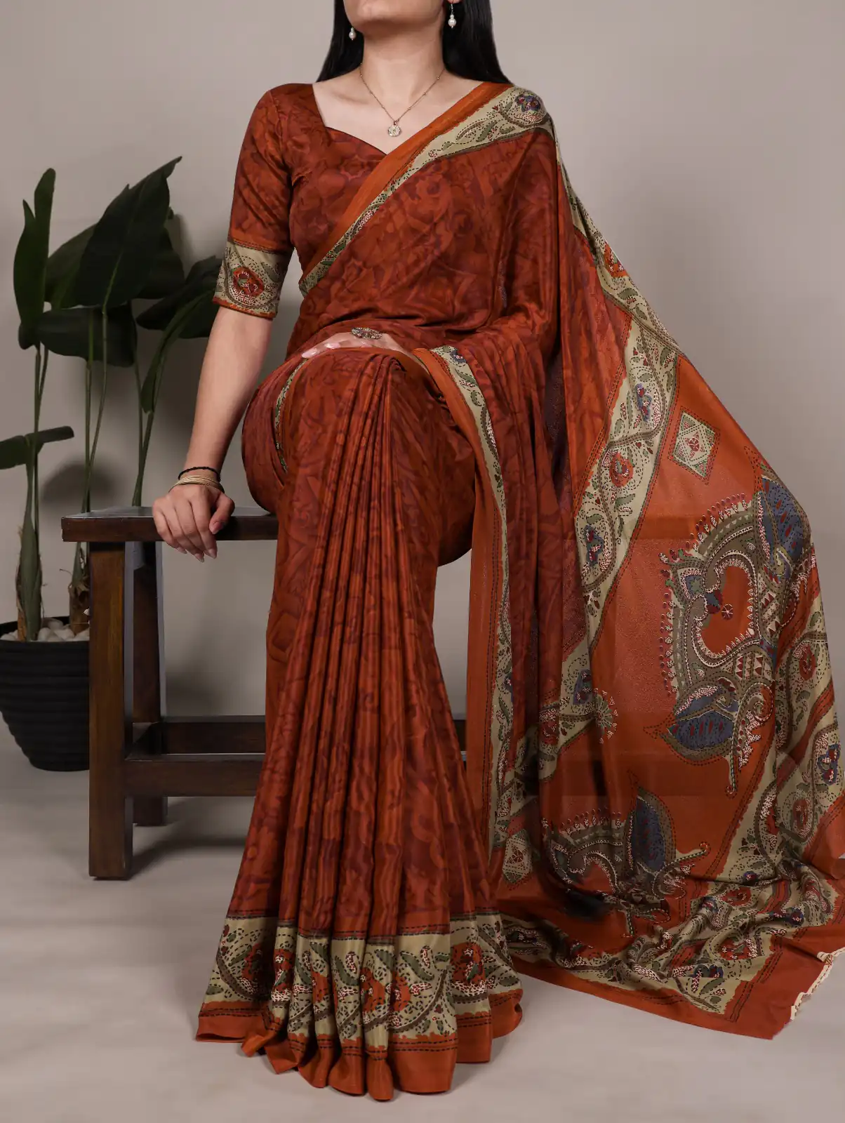 YNF 7056 Rust Crepe Printed with Designer Saree Work. Wedding, Party, Festive, Events, Get it for ₹1499. Delivery 4-6 Working Days. Shop now. | Creative Sarees, Embroidered Sarees, Bollywood Sarees, Designer Sarees, Ethnic Saree, Modern Digital sarees, Party Wear Sarees, Sarees