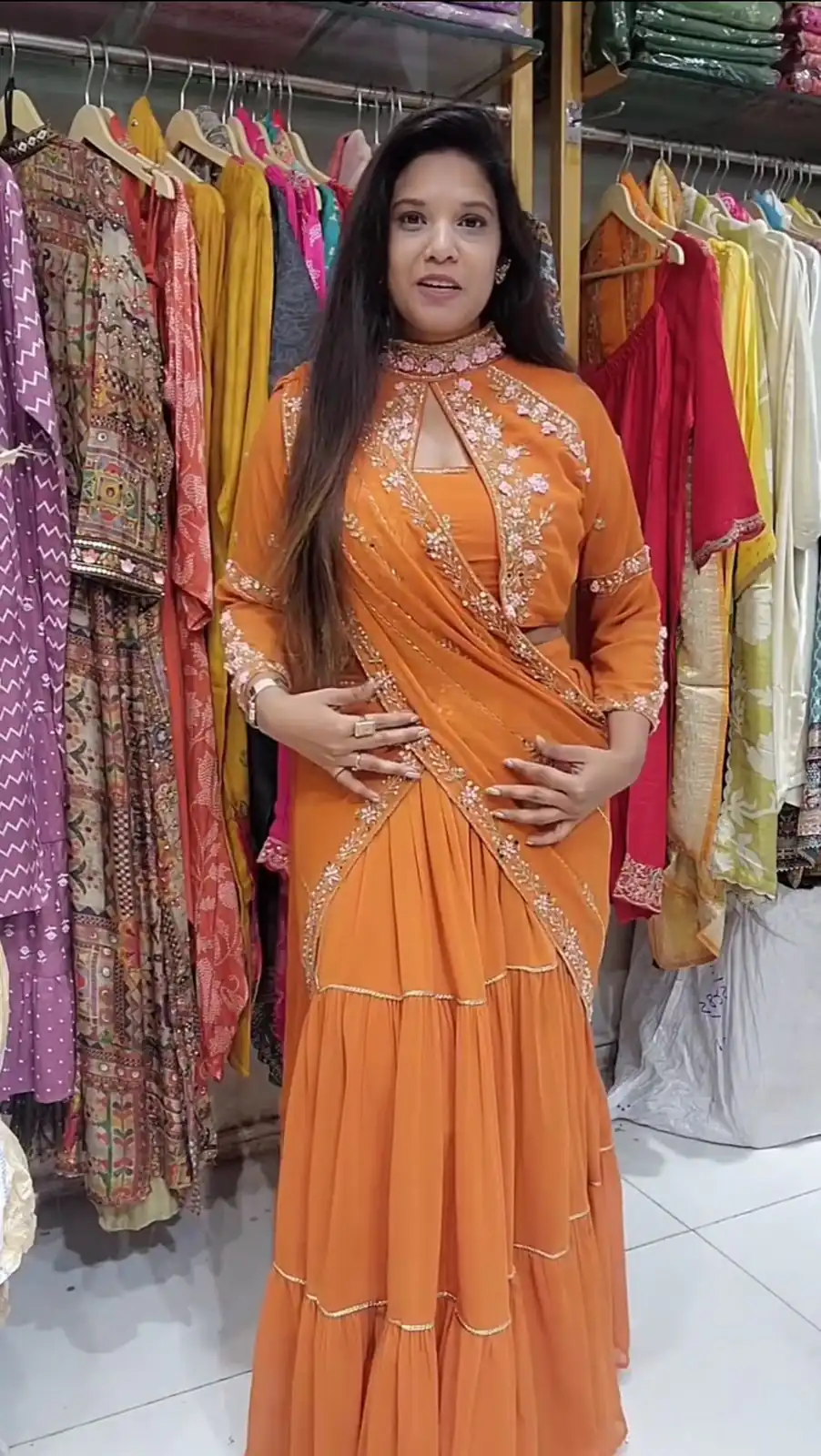 BE 280 Rust Georgette Lehenga Saree Perfect for Wedding, Party, Cultural Events, Housewarming, Ganesh Chaturthi . Affordable Price ₹2399. Delivery 4- | Creative Lehenga, Bollywood Lehenga, Designer Lehenga, Embroidered Lehenga, Lehenga, Party Wear Lehenga