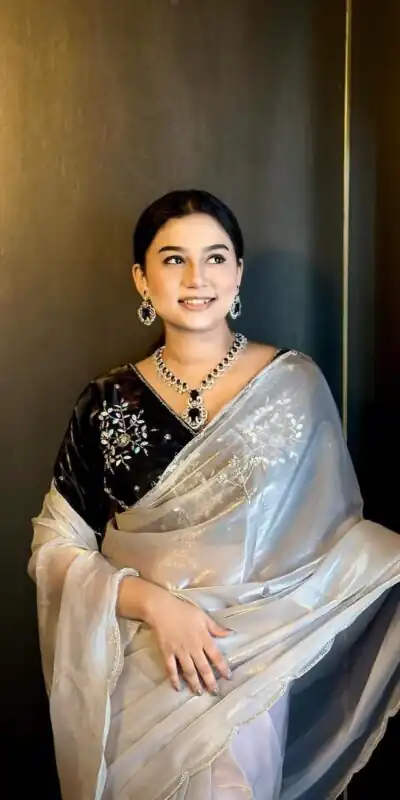 AC JIYA Silver Soft Jimmy Chuu with Lace Border & Lace Work Saree . Available at ₹3049 only. Delivery 4-6 Working Days. Shop now. | Creative Sarees, Embroidered Sarees, Bollywood Sarees, Designer Sarees, Ethnic Saree, Modern Digital sarees, Party Wear Sarees, Sarees