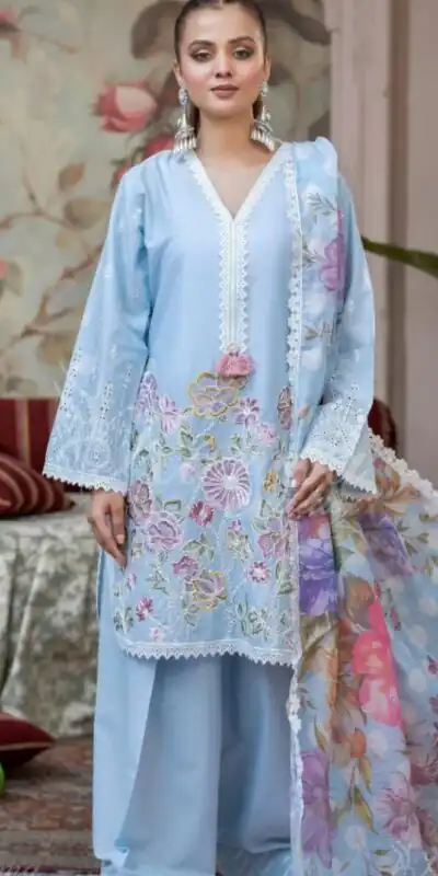 BE 373 Sky Blue Roman Silk Embroidery Work & Lace Work Salwar Suit in. Available at ₹2149 only. Delivery 4-6 Working Days. Shop now. | Casual Suits, Jump Suits, Creative suits, Designer Suits, Palazzo Suits, Party Wear Suits, Patiala Suits, Salwar suit, Straight Suits