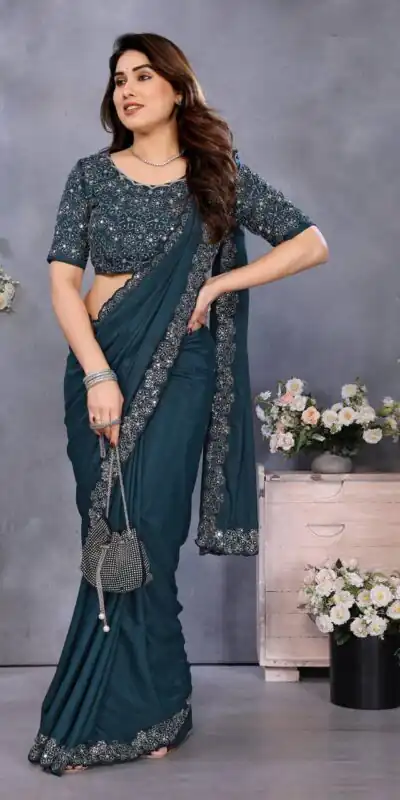 BT 12 Teal Blue Soft Star Georgette Silk with Embroidery Work & Mirror Work Saree . Exclusive Offer ₹1999. Delivery 4-6 Working Days. Shop now. | Embroidered Sarees, Bollywood Sarees, Creative Sarees, Designer Sarees, Ethnic Saree, Modern Digital sarees, Party Wear Sarees, Sarees