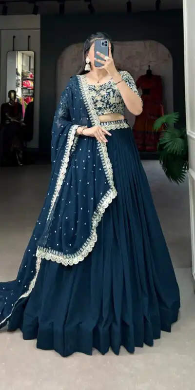 LNB 1405 Teal in Teal Georgette Sequins Work & Embroidery Work Lehenga Choli . Available at ₹3099 only. Delivery 4-6 Working Days. Shop now. | Bollywood Lehenga, Creative Lehenga, Designer Lehenga, Embroidered Lehenga, Lehenga, Party Wear Lehenga