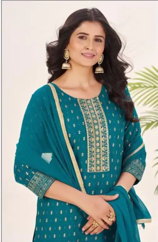 INLI Muskaan Teal in Rayon Lace Work & Embroidery Work Salwar Suit. Festive Deal ₹1949. Delivery 4-6 Working Days. Shop now. | Casual Suits, Jump Suits, Creative suits, Designer Suits, Palazzo Suits, Party Wear Suits, Patiala Suits, Salwar suit, Straight Suits
