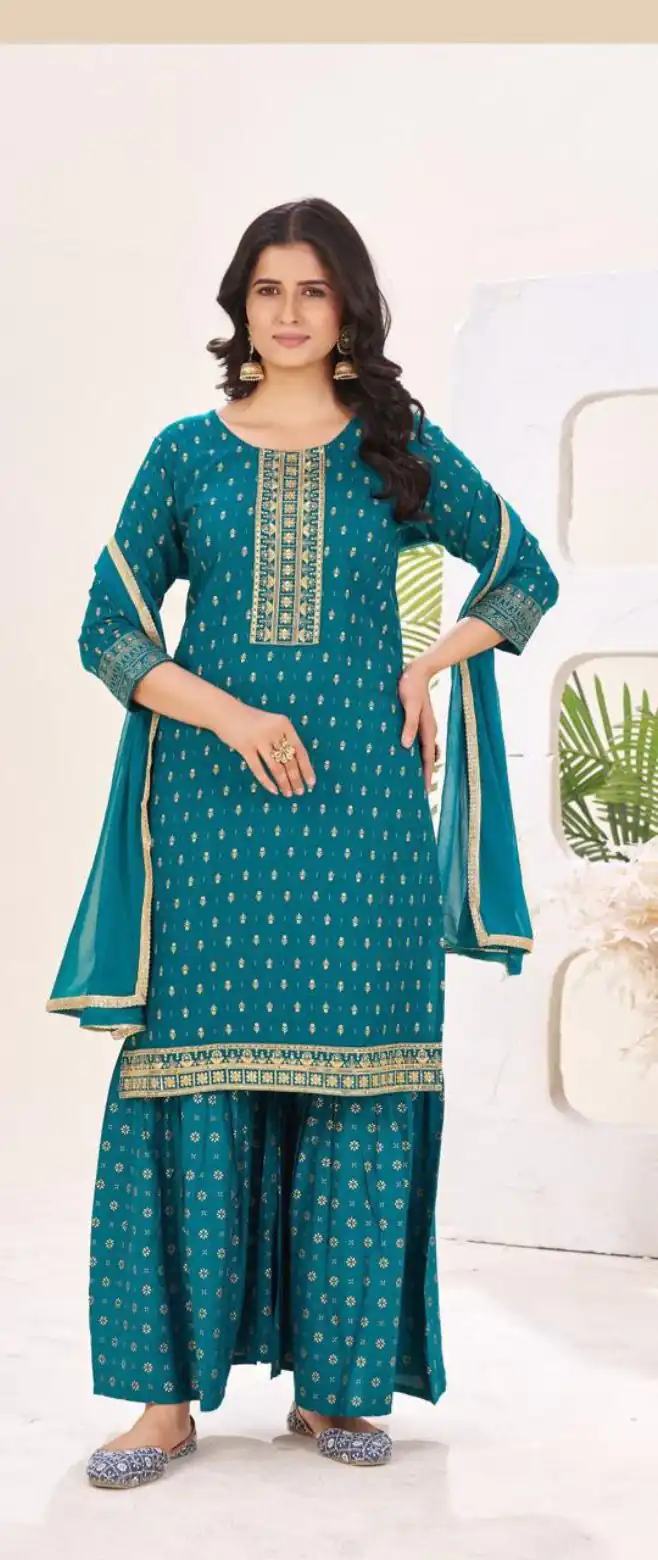 INLI Muskaan Teal in Rayon Lace Work & Embroidery Work Salwar Suit. Festive Deal ₹1949. Delivery 4-6 Working Days. Shop now. | Casual Suits, Jump Suits, Creative suits, Designer Suits, Palazzo Suits, Party Wear Suits, Patiala Suits, Salwar suit, Straight Suits