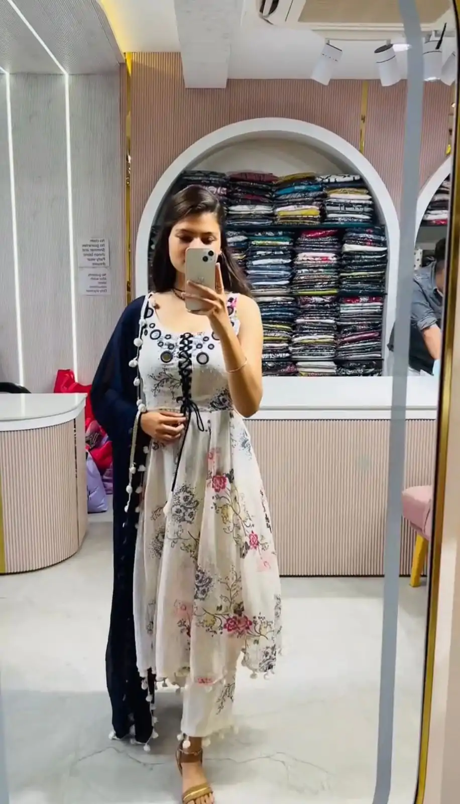 ZSR 3147 White Georgette Butti With Digital Print And Mirror Work Perfect for Wedding, Party, Engagement, Holi, Cultural Events 2099/- only | Bollywood Gowns, Creative Gowns, Designer Gowns, Embroidered Gowns, Gowns, Party Wear Gowns