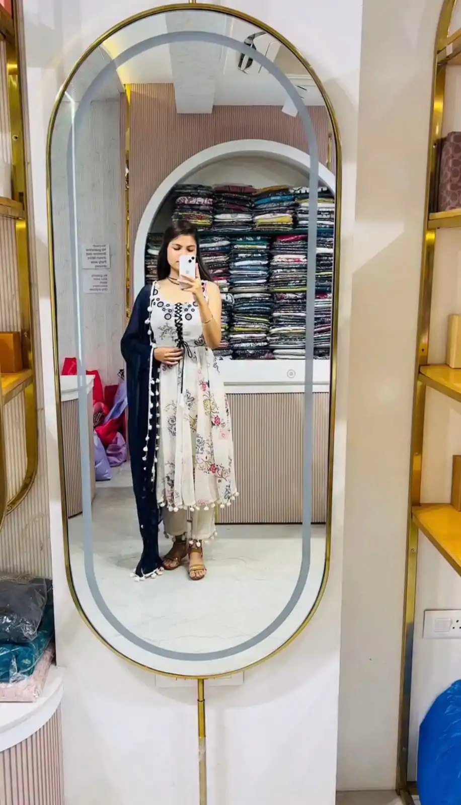 ZSR 3147 White Georgette Butti With Digital Print And Mirror Work Perfect for Wedding, Party, Engagement, Holi, Cultural Events 2099/- only | Bollywood Gowns, Creative Gowns, Designer Gowns, Embroidered Gowns, Gowns, Party Wear Gowns