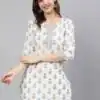 INLI Blush 2.0 White Cotton Printed Designer Work Kurti in . Wedding, Party, Festive, Events, Special Price ₹1269. Delivery 4-6 Working Days. Shop now. | Bollywood Kurti, Creative Kurtis, Designer Kurti, Kurti, Party Wear Kurti, Selfie Kurti