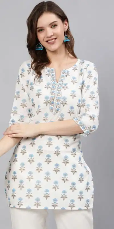 White Cotton Printed Kurti