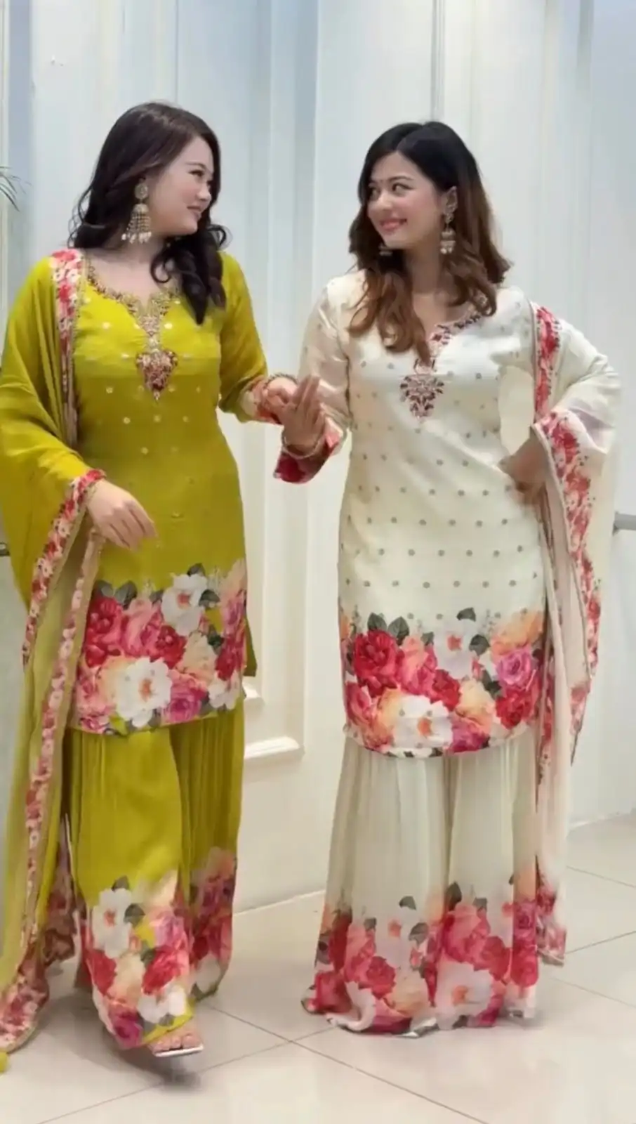 SRK 5301 White Heavy Faux Georgette With 5mm Embroidery Sequence Work With Digital print Full Sleeve Salwar Suit Wedding, Party, 4-6 Working Days At 1999 | Casual Suits, Jump Suits, Creative suits, Designer Suits, Palazzo Suits, Party Wear Suits, Patiala Suits, Salwar suit, Straight Suits