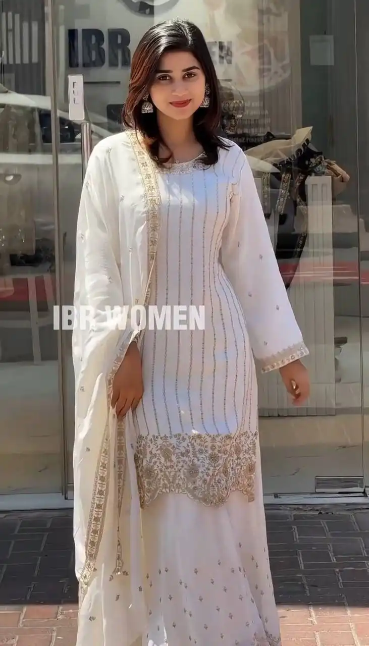 DC 105 White Color Fox Georgette with Embroidery Work Salwar Suit . Now at just ₹1949. Delivery 4-6 Working Days. Shop now. | Casual Suits, Jump Suits, Tops & Bottoms, Track Suits, Trendy Wear, Creative suits, Designer Suits, Palazzo Suits, Party Wear Suits, Patiala Suits, Salwar suit, Straight Suits