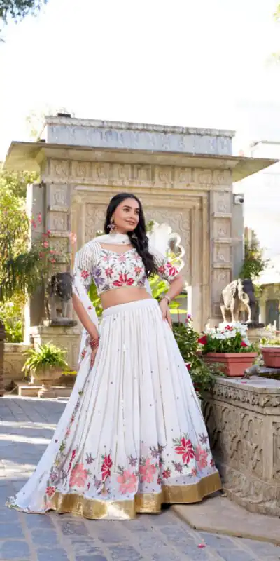 LNB 1413 White Georgette With Sequins Work & Embroidery Work Lehenga Choli . Affordable Price ₹3299. Delivery 4-6 Working Days. Shop now. | Creative Lehenga, Bollywood Lehenga, Designer Lehenga, Embroidered Lehenga, Lehenga, Party Wear Lehenga