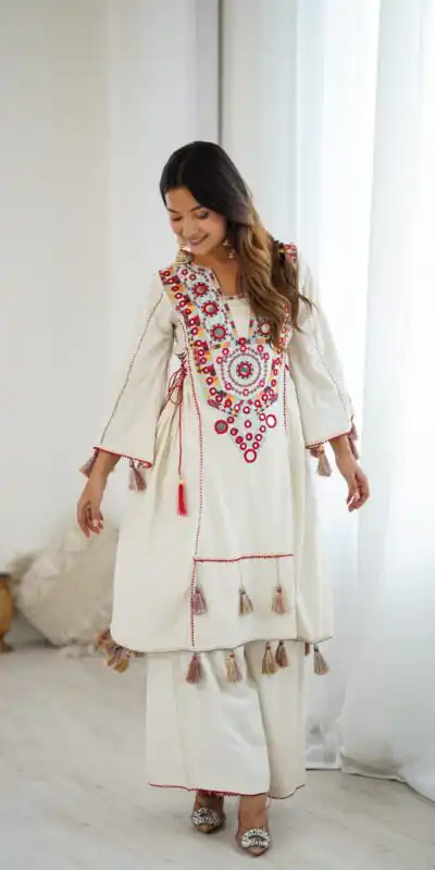 SRK 5286 White in Khadi Cotton Mirror Work & Embroidery Work Salwar Suit . Now at just ₹2099. Delivery 4-6 Working Days. Shop now. | Casual Suits, Jump Suits, Creative suits, Designer Suits, Palazzo Suits, Party Wear Suits, Patiala Suits, Salwar suit, Straight Suits
