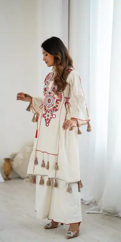 SRK 5286 White in Khadi Cotton Mirror Work & Embroidery Work Salwar Suit . Now at just ₹2099. Delivery 4-6 Working Days. Shop now. | Casual Suits, Jump Suits, Creative suits, Designer Suits, Palazzo Suits, Party Wear Suits, Patiala Suits, Salwar suit, Straight Suits