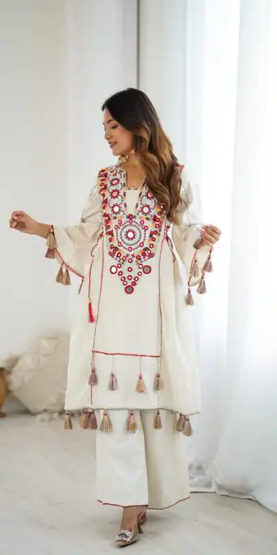 SRK 5286 White in Khadi Cotton Mirror Work & Embroidery Work Salwar Suit . Now at just ₹2099. Delivery 4-6 Working Days. Shop now. | Casual Suits, Jump Suits, Creative suits, Designer Suits, Palazzo Suits, Party Wear Suits, Patiala Suits, Salwar suit, Straight Suits