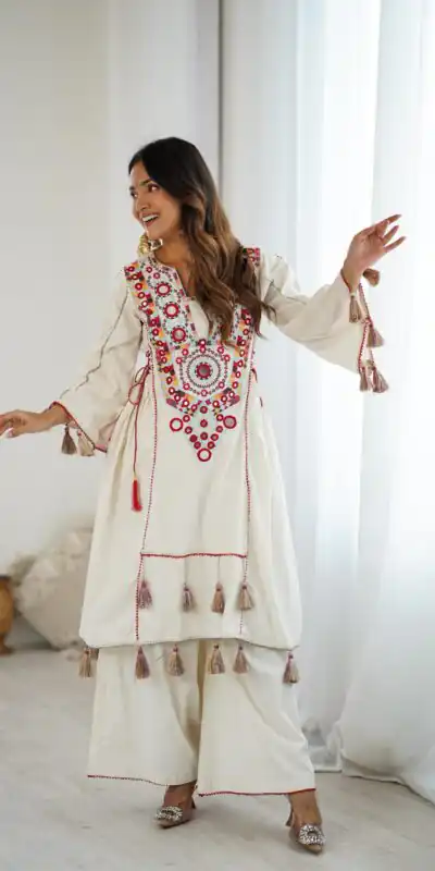 SRK 5286 White in Khadi Cotton Mirror Work & Embroidery Work Salwar Suit . Now at just ₹2099. Delivery 4-6 Working Days. Shop now. | Casual Suits, Jump Suits, Creative suits, Designer Suits, Palazzo Suits, Party Wear Suits, Patiala Suits, Salwar suit, Straight Suits