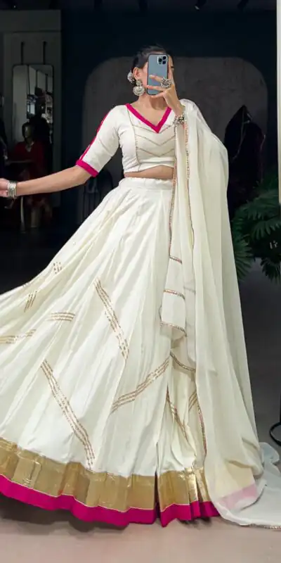 LNB 1622 White Color Rayon Embossed Design Gota Patti Lace Touch Up Lehenga Choli Wedding, Party, Festive, Events Etc. Delivery 4-6 Working Days Rs 3199 | Creative Lehenga, Bollywood Lehenga, Designer Lehenga, Embroidered Lehenga, Lehenga, Party Wear Lehenga