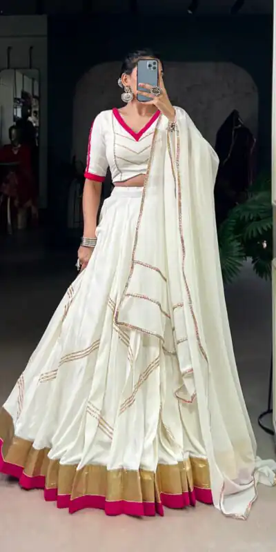 LNB 1622 White Color Rayon Embossed Design Gota Patti Lace Touch Up Lehenga Choli Wedding, Party, Festive, Events Etc. Delivery 4-6 Working Days Rs 3199 | Creative Lehenga, Bollywood Lehenga, Designer Lehenga, Embroidered Lehenga, Lehenga, Party Wear Lehenga