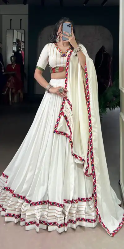LNB 1659 White Color Pure Rayon With Mirror Work & Gamthi Work. Lehenga Choli Price ₹4199.Introductory Delivery 4-6 Working Days. Shop now. | Creative Lehenga, Bollywood Lehenga, Designer Lehenga, Embroidered Lehenga, Lehenga, Party Wear Lehenga