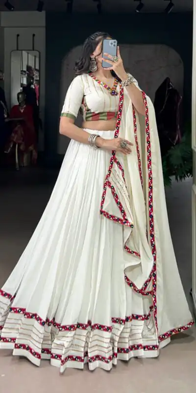 LNB 1659 White Color Pure Rayon With Mirror Work & Gamthi Work. Lehenga Choli Price ₹4199.Introductory Delivery 4-6 Working Days. Shop now. | Creative Lehenga, Bollywood Lehenga, Designer Lehenga, Embroidered Lehenga, Lehenga, Party Wear Lehenga