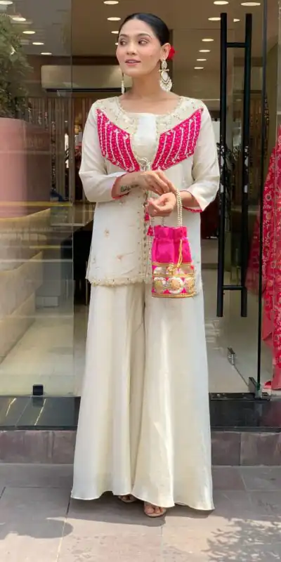NSR 869 White Roman Silk Salwar Suit Perfect for Wedding, Party, Ethnic Day, Traditional Day, Housewarming . Now at just ₹1899. Delivery 4-6 Working | Casual Suits, Jump Suits, Tops & Bottoms, Track Suits, Trendy Wear, Creative suits, Designer Suits, Palazzo Suits, Party Wear Suits, Patiala Suits, Salwar suit, Straight Suits