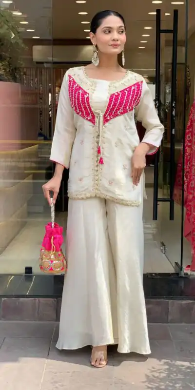 NSR 869 White Roman Silk Salwar Suit Perfect for Wedding, Party, Ethnic Day, Traditional Day, Housewarming . Now at just ₹1899. Delivery 4-6 Working | Casual Suits, Jump Suits, Tops & Bottoms, Track Suits, Trendy Wear, Creative suits, Designer Suits, Palazzo Suits, Party Wear Suits, Patiala Suits, Salwar suit, Straight Suits