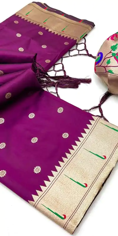 Wine A Pethani Silk Lace Zari Work Saree