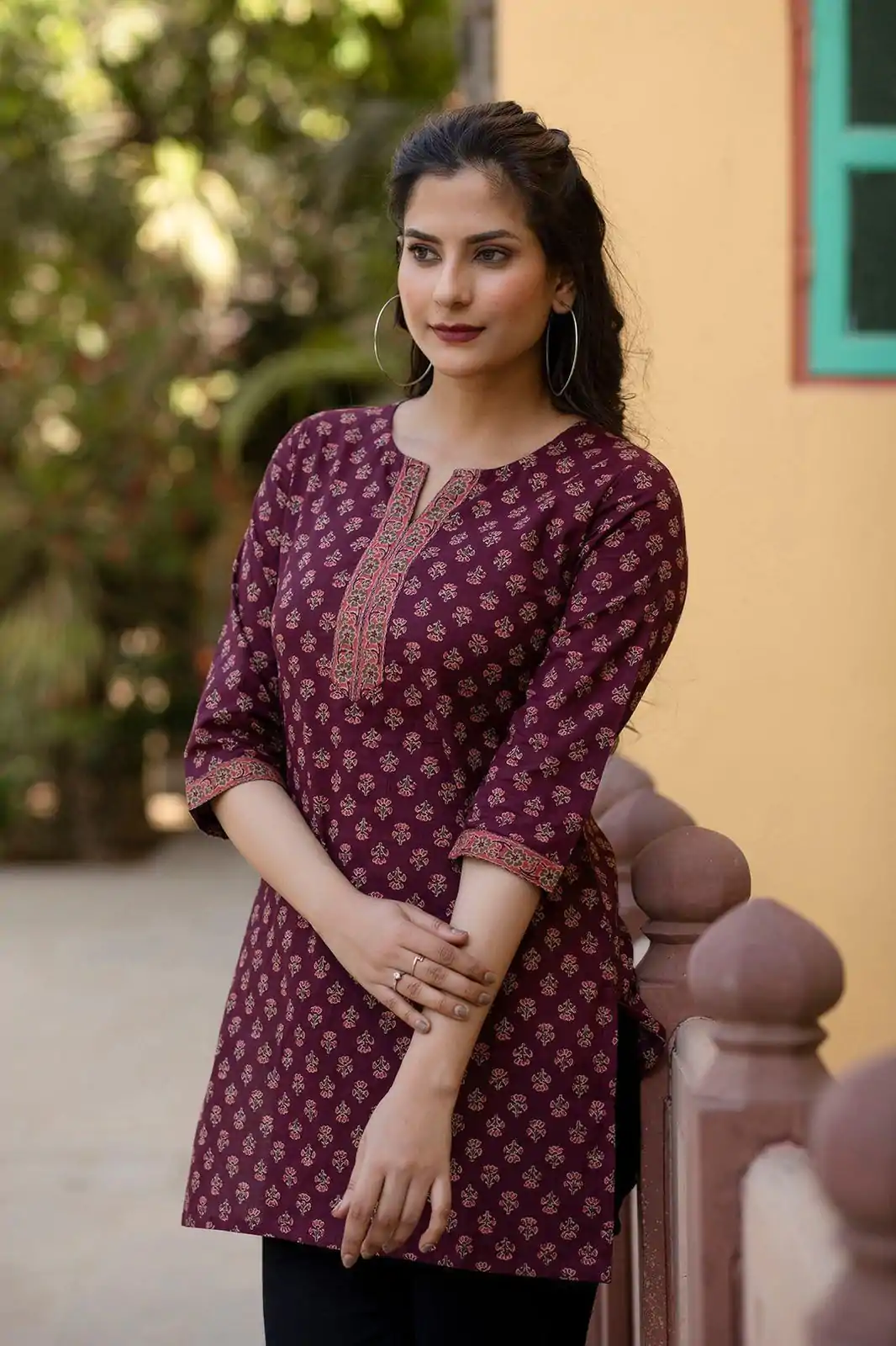 INLI Blush 2.0 Wine Cotton Printed Designer Work Kurti in . Wedding, Party, Festive, Events, Special Price ₹1269. Delivery 4-6 Working Days. Shop now. | Bollywood Kurti, Creative Kurtis, Designer Kurti, Kurti, Party Wear Kurti, Selfie Kurti