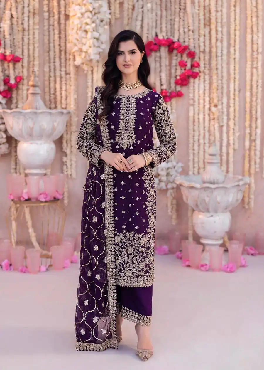 SRK 5238 Wine Faux Georgette With 5mm Embroidery Sequence Work with Beads Work Wedding, Party, Festive, Events, 4-6 Working Days At 2399 | Casual Suits, Jump Suits, Creative suits, Designer Suits, Palazzo Suits, Party Wear Suits, Patiala Suits, Salwar suit, Straight Suits