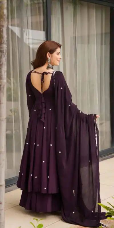 SR 1687 Wine Faux Georgette With Heavy Embroidery Work With Fully Flair Salwar Suit Wedding, Party, Festive, Available at ₹1999 only. Delivery 4-6 Work | Casual Suits, Jump Suits, Tops & Bottoms, Track Suits, Trendy Wear, Creative suits, Designer Suits, Palazzo Suits, Party Wear Suits, Patiala Suits, Salwar suit, Straight Suits