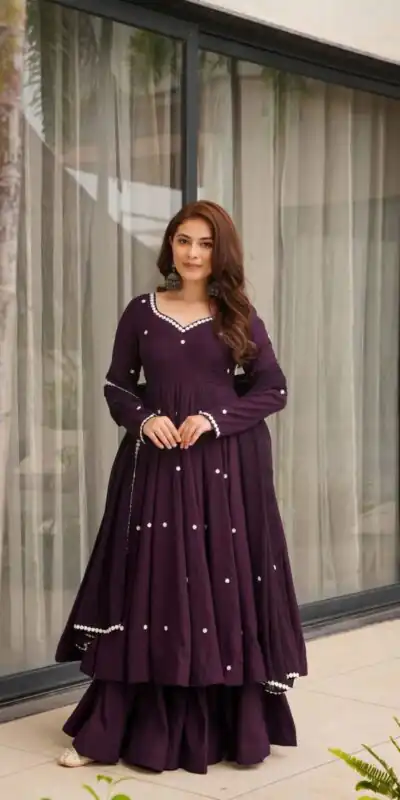 SR 1687 Wine Faux Georgette With Heavy Embroidery Work With Fully Flair Salwar Suit Wedding, Party, Festive, Available at ₹1999 only. Delivery 4-6 Work | Casual Suits, Jump Suits, Tops & Bottoms, Track Suits, Trendy Wear, Creative suits, Designer Suits, Palazzo Suits, Party Wear Suits, Patiala Suits, Salwar suit, Straight Suits