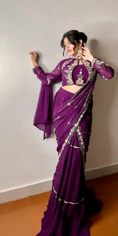 BE 280 Wine Georgette Lehenga Saree Perfect for Wedding, Party, Cultural Events, Housewarming, Ganesh Chaturthi . Affordable Price ₹2399. Delivery 4- | Creative Lehenga, Bollywood Lehenga, Designer Lehenga, Embroidered Lehenga, Lehenga, Party Wear Lehenga