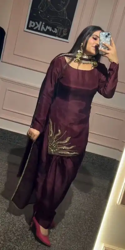 ZSR 3120 Wine Natural Crep Silk Lace Border & Lace Work Salwar Suit in With Hand Work With Full Sleeve. Festive Deal ₹1799. Delivery 4-6 Working Days. | Casual Suits, Jump Suits, Tops & Bottoms, Track Suits, Trendy Wear, Creative suits, Designer Suits, Palazzo Suits, Party Wear Suits, Patiala Suits, Salwar suit, Straight Suits