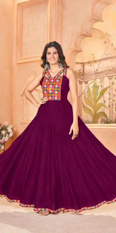 INLI Ghumati Wine Color Heavy Rayon with Lace Work & Gamthi Work Gown . Get it for ₹1749. Delivery 4-6 Working Days. Shop now. | Bollywood Gowns, Creative Gowns, Designer Gowns, Embroidered Gowns, Gowns, Party Wear Gowns