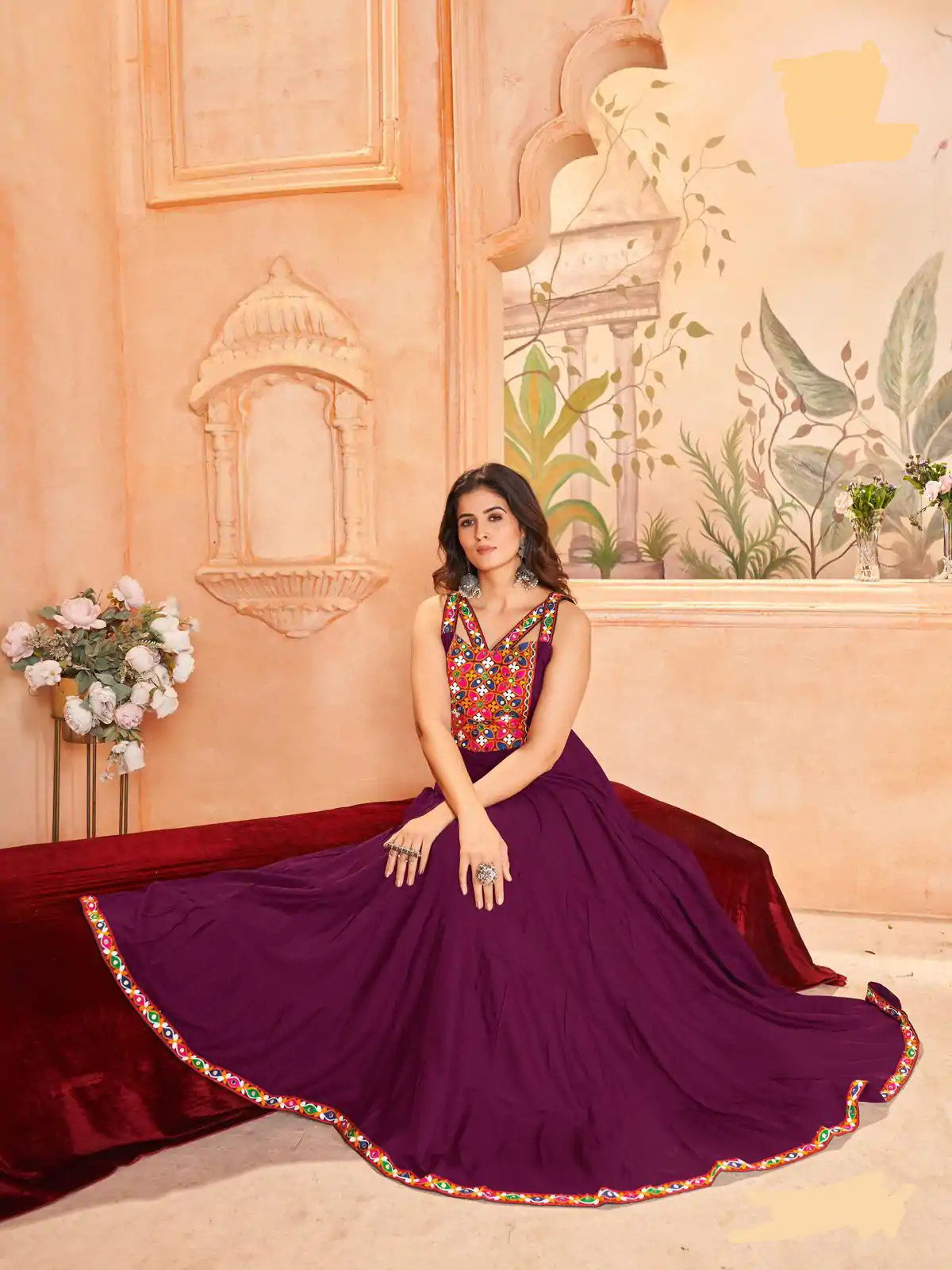 INLI Ghumati Wine Color Heavy Rayon with Lace Work & Gamthi Work Gown . Get it for ₹1749. Delivery 4-6 Working Days. Shop now. | Bollywood Gowns, Creative Gowns, Designer Gowns, Embroidered Gowns, Gowns, Party Wear Gowns